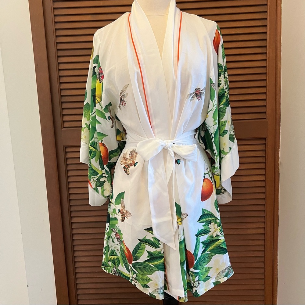 B by Ted Baker Floral and Bee Kimono Robe with attached Belt 12-14 fruit orange